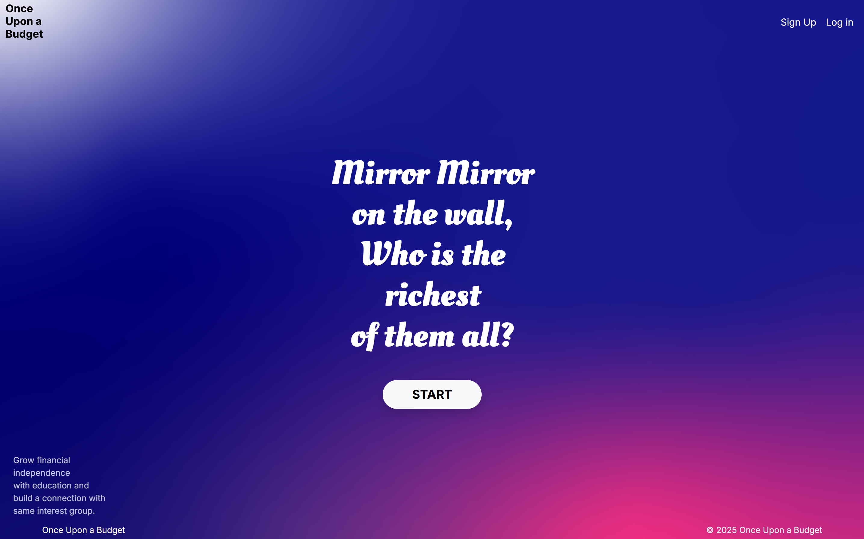 Landingpage for the Once upon a Budget project.